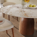 5-piece Mid-century Round Dining Table With Bucket Base With Beige Leather Dining Chairs - image 3