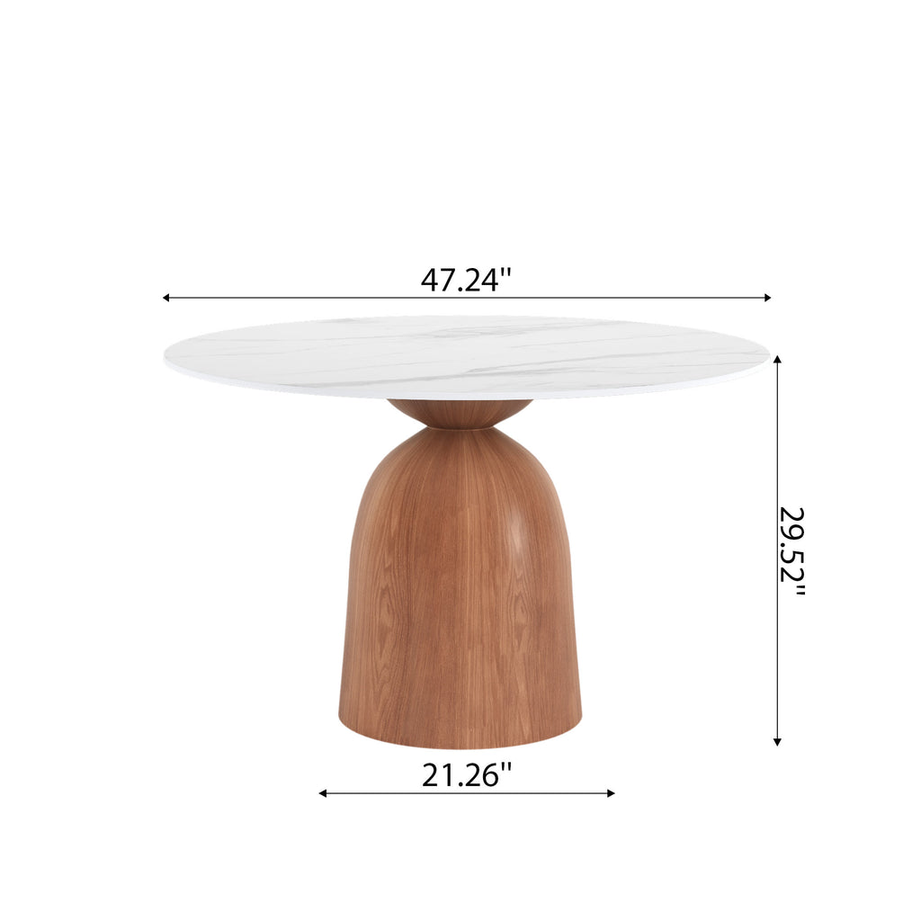 5-piece Mid-century Round Dining Table With Bucket Base With Beige Leather Dining Chairs - image 15
