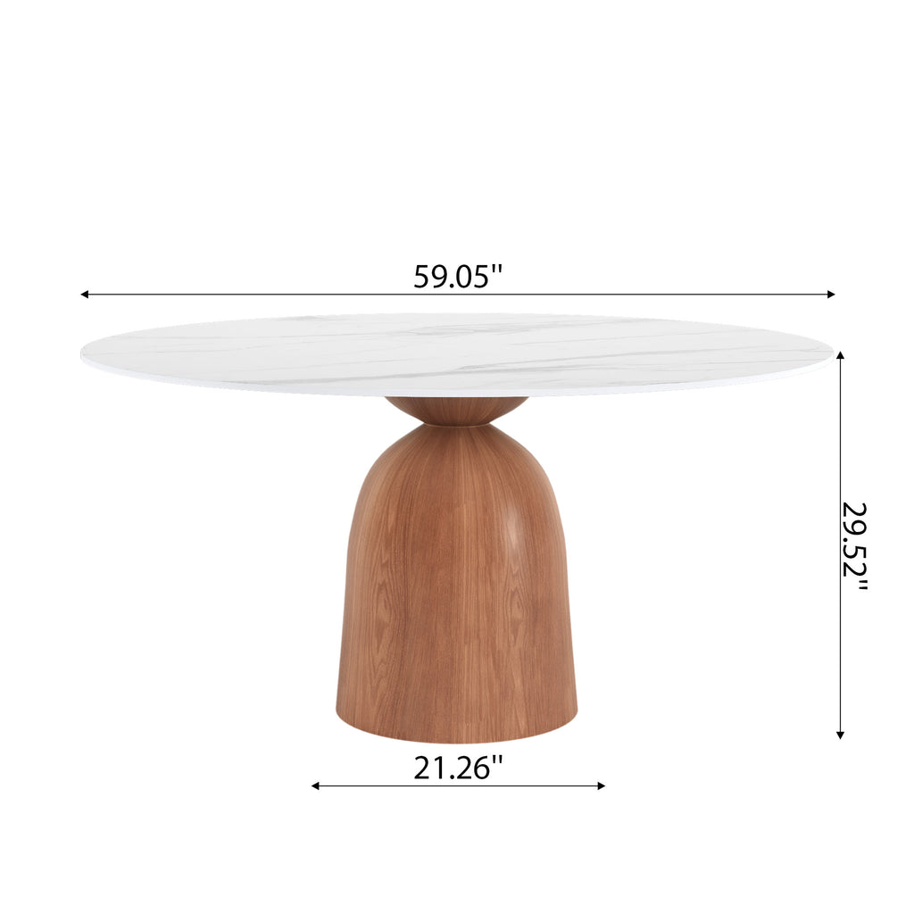 5-piece Mid-century Round Dining Table With Bucket Base With Beige Leather Dining Chairs - image 17