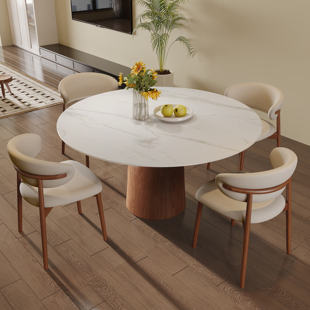 5-piece Mid-century Round Dining Table With Bucket Base With Beige Leather Dining Chairs - image 8