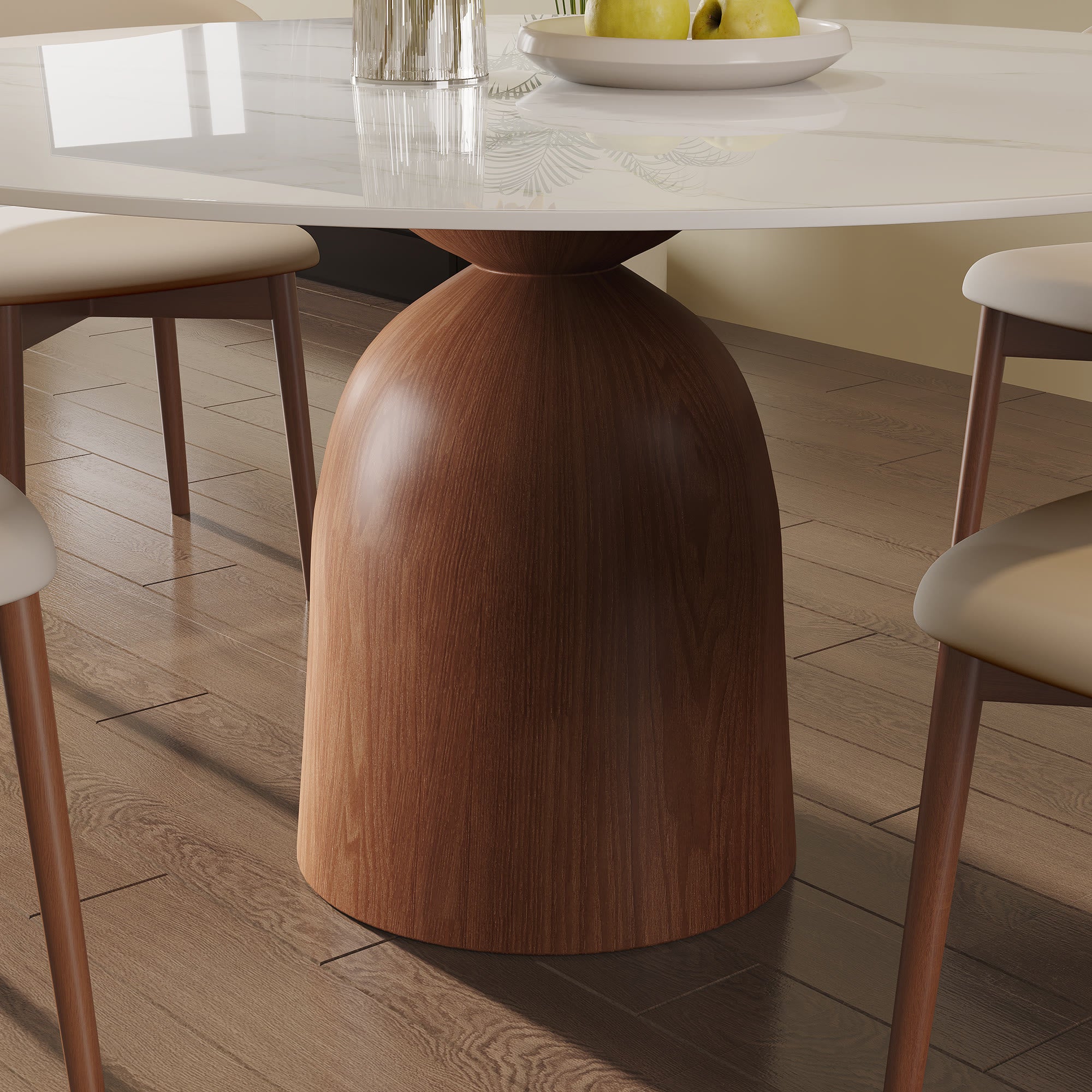 5-piece Mid-century Round Dining Table With Bucket Base With Beige Leather Dining Chairs - image 9