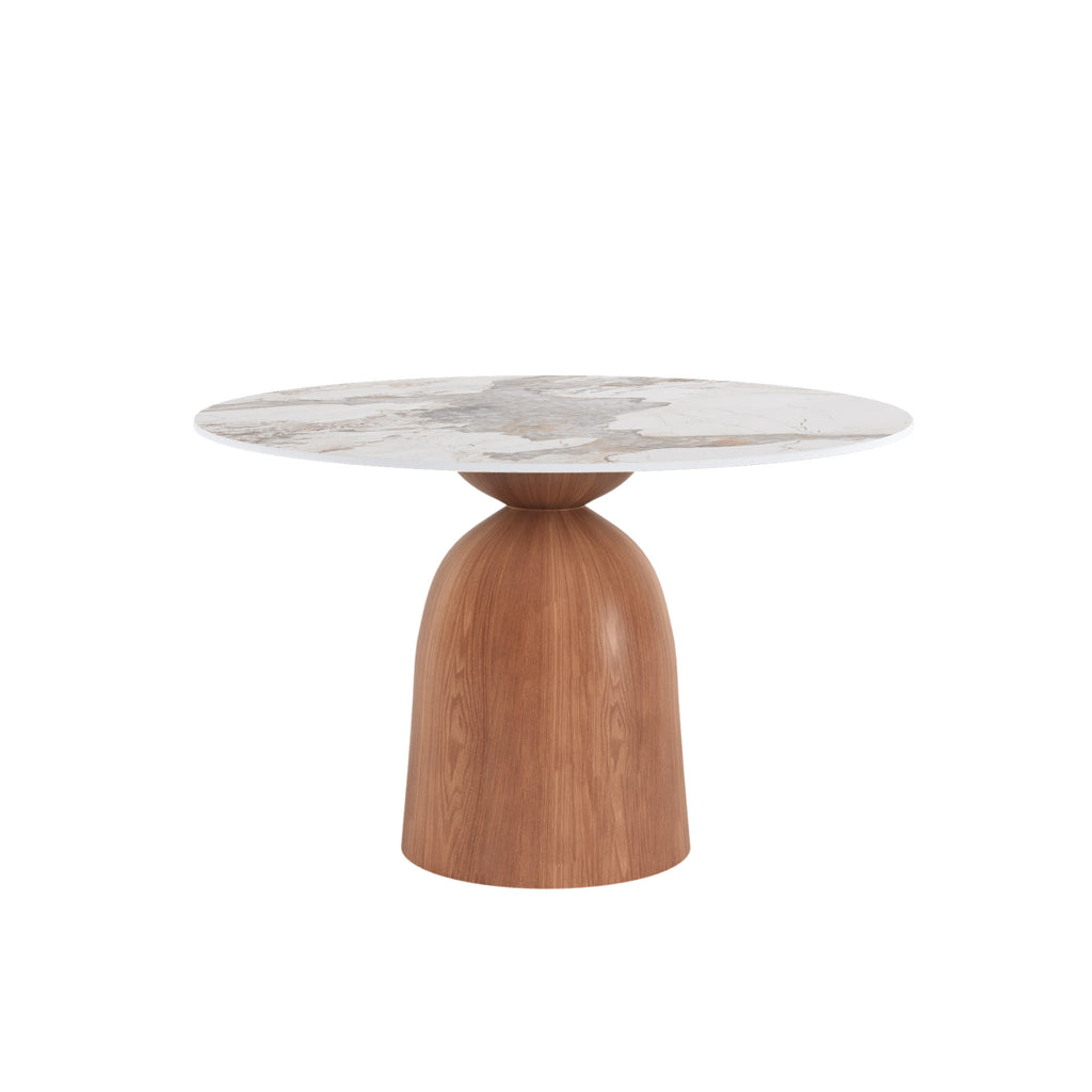 5-piece Mid-century Round Dining Table With Bucket Base With Beige Leather Dining Chairs - image 1