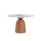5-piece Mid-century Round Dining Table With Bucket Base With Beige Leather Dining Chairs - image 1
