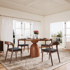 5-piece Round Sintered Stone Dining Table With Black Leather Dining Chairs - Wood - 59.05"Table+4x Dining Chairs - image 0