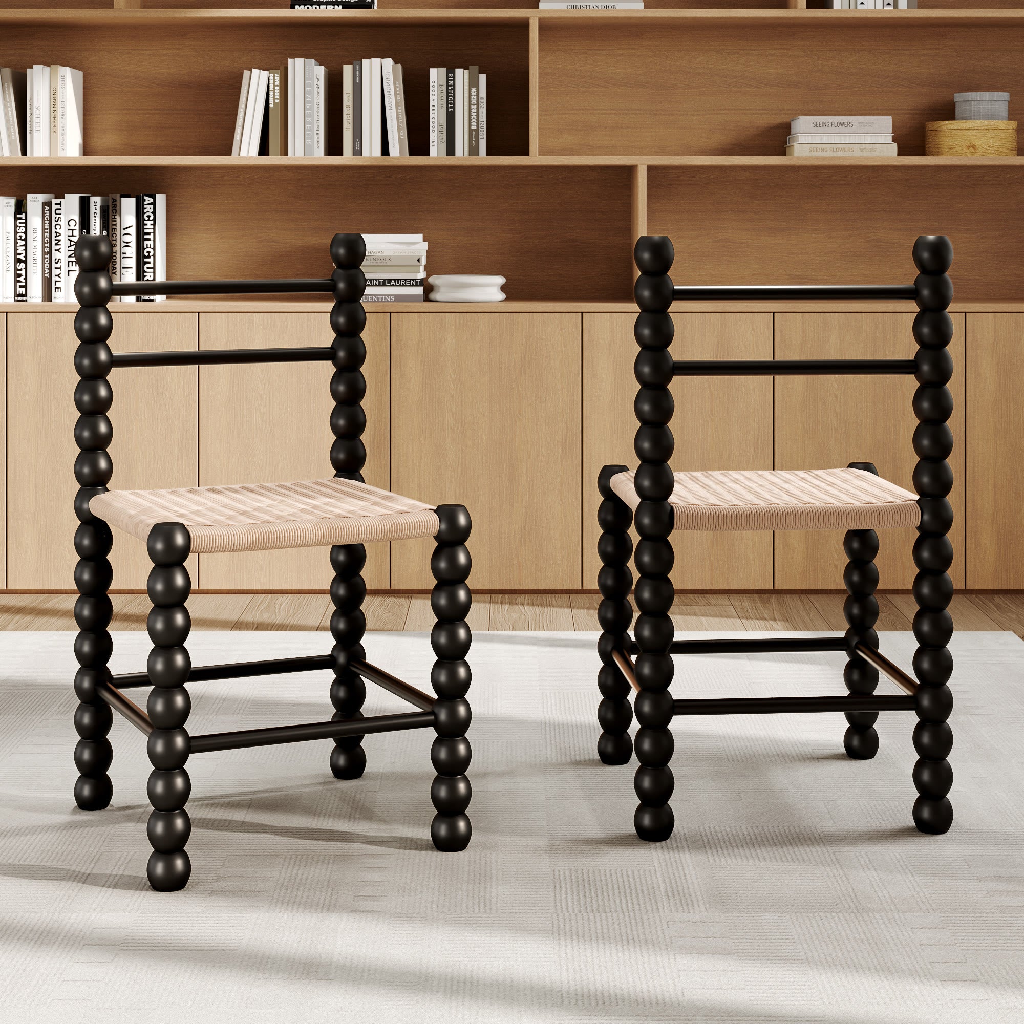 Dining Room Rattan Gourd Legs Chairs - Black - 6x Chairs - image 6