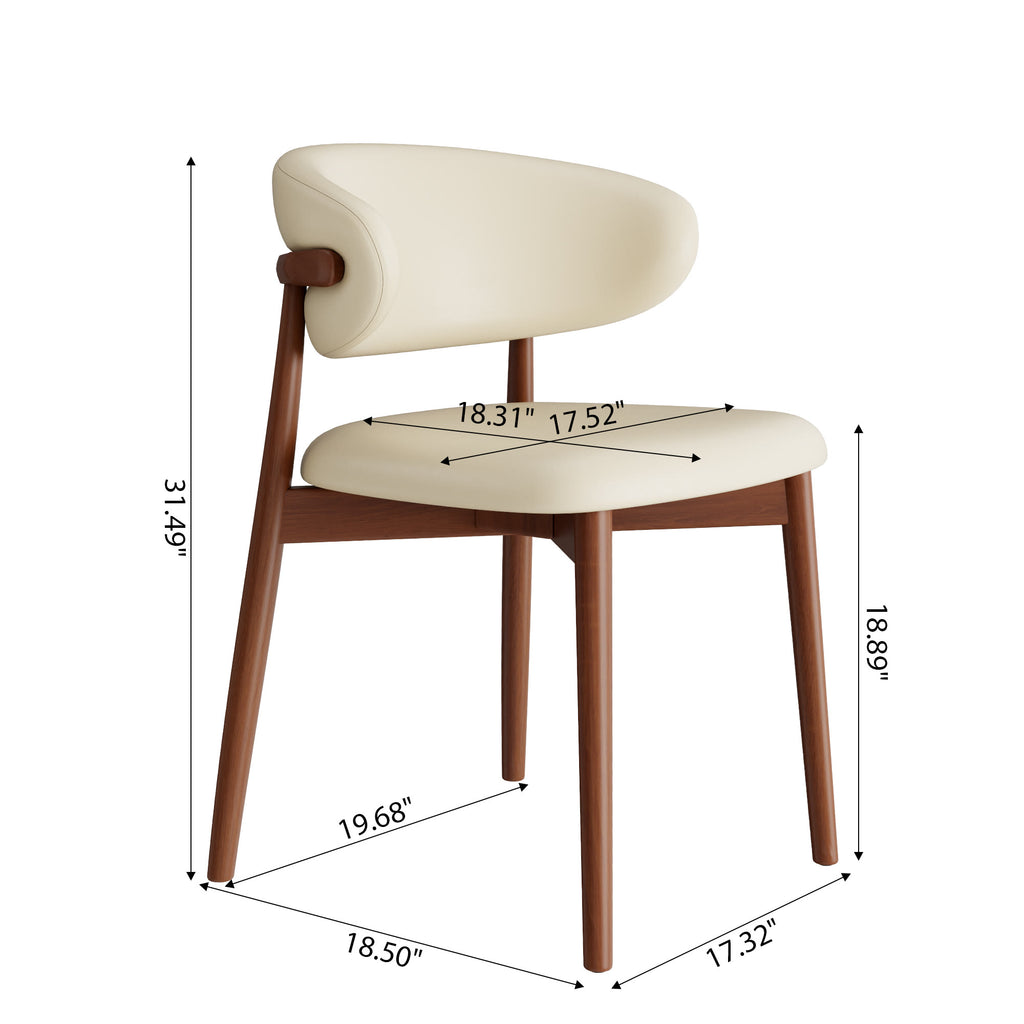 5-piece Mid-century Modern Round Dining Table With Beige Leather Dining Chairs - image 12