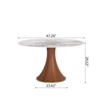 5-piece Mid-century Modern Round Dining Table With Beige Leather Dining Chairs - image 13