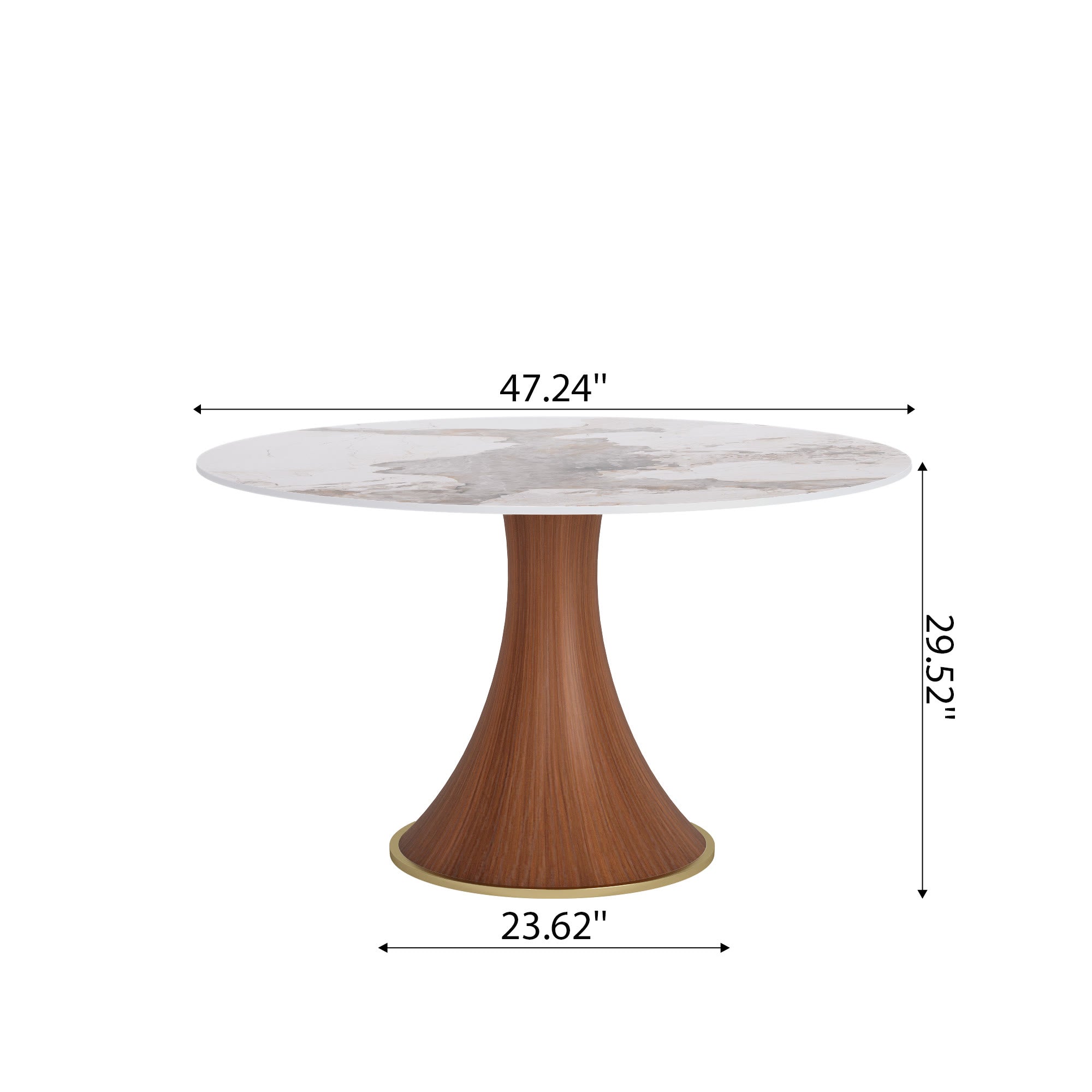5-piece Mid-century Modern Round Dining Table With Beige Leather Dining Chairs - image 13