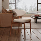5-piece Mid-century Modern Round Dining Table With Beige Leather Dining Chairs - image 5
