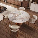 5-piece Mid-century Modern Round Dining Table With Beige Leather Dining Chairs - image 2