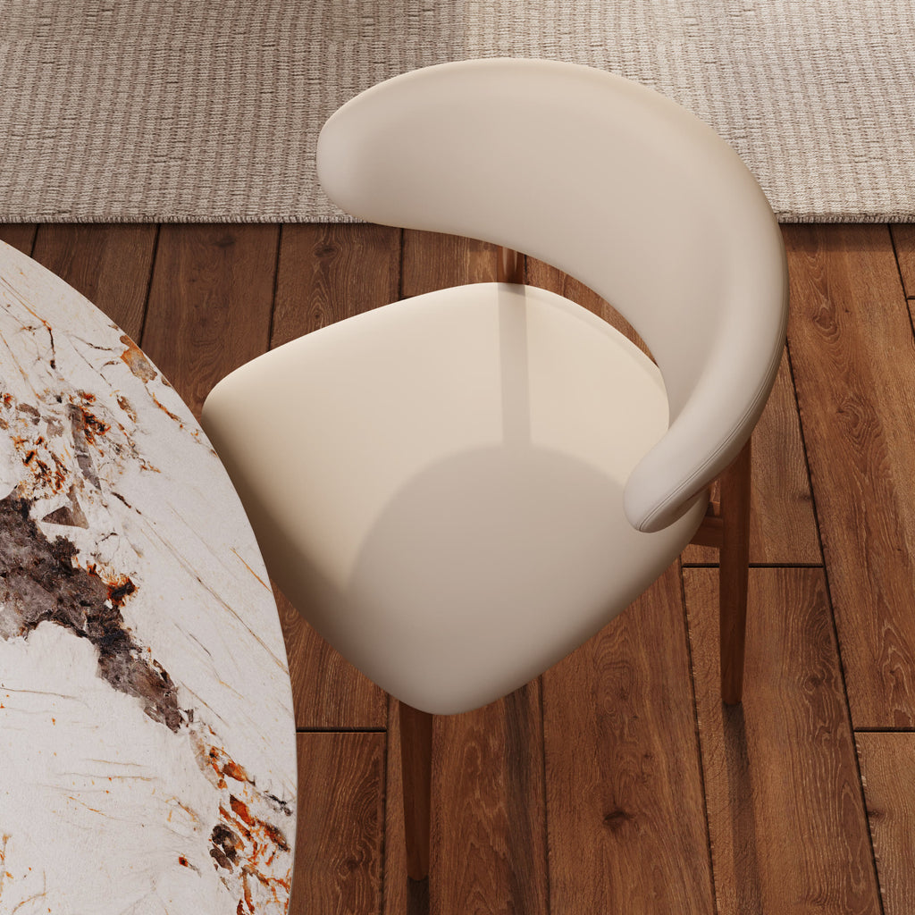 5-piece Mid-century Modern Round Dining Table With Beige Leather Dining Chairs - image 6