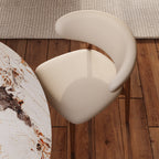 5-piece Mid-century Modern Round Dining Table With Beige Leather Dining Chairs - image 6