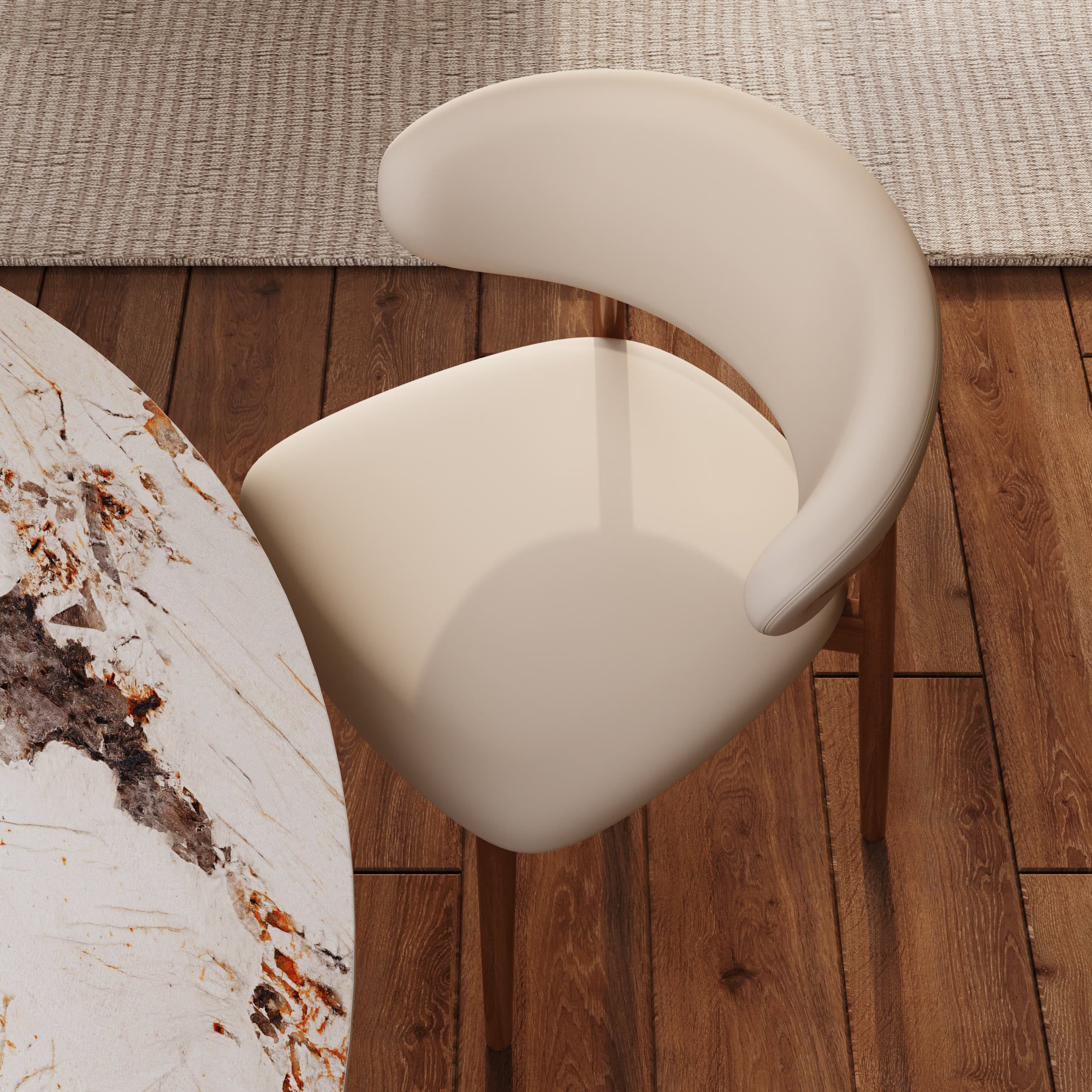 5-piece Mid-century Modern Round Dining Table With Beige Leather Dining Chairs - image 6