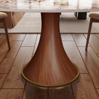 5-piece Mid-century Modern Round Dining Table With Beige Leather Dining Chairs - image 3