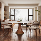 5-piece Mid-century Modern Round Dining Table With Beige Leather Dining Chairs - Snow white - 59.05"Table+4x Dining Chairs - image 8