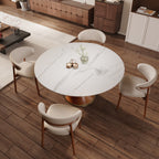 5-piece Mid-century Modern Round Dining Table With Beige Leather Dining Chairs - image 9