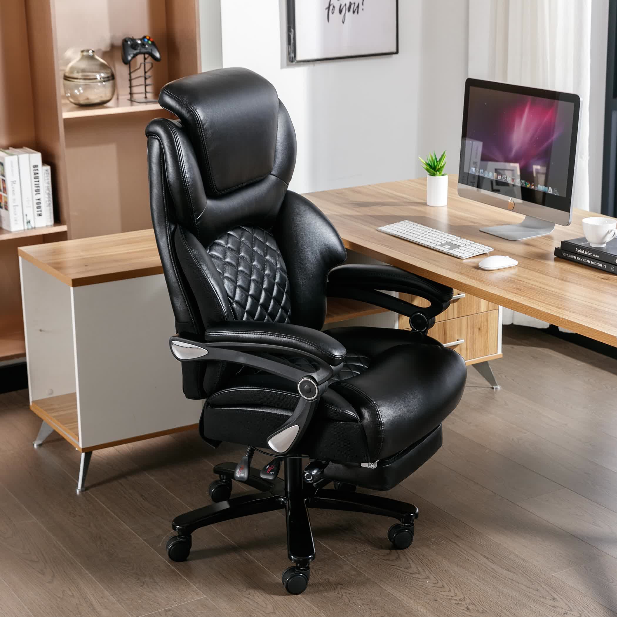 Leather Reclining Comfortable Office Chair - Black - 27.17"W x 20.87"L x 53.10"H - image 0