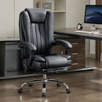 Leather Reclining Massage Office Chair  - Black+Leather - 25.80"W x 26.20"L x 47.20"H - image 0
