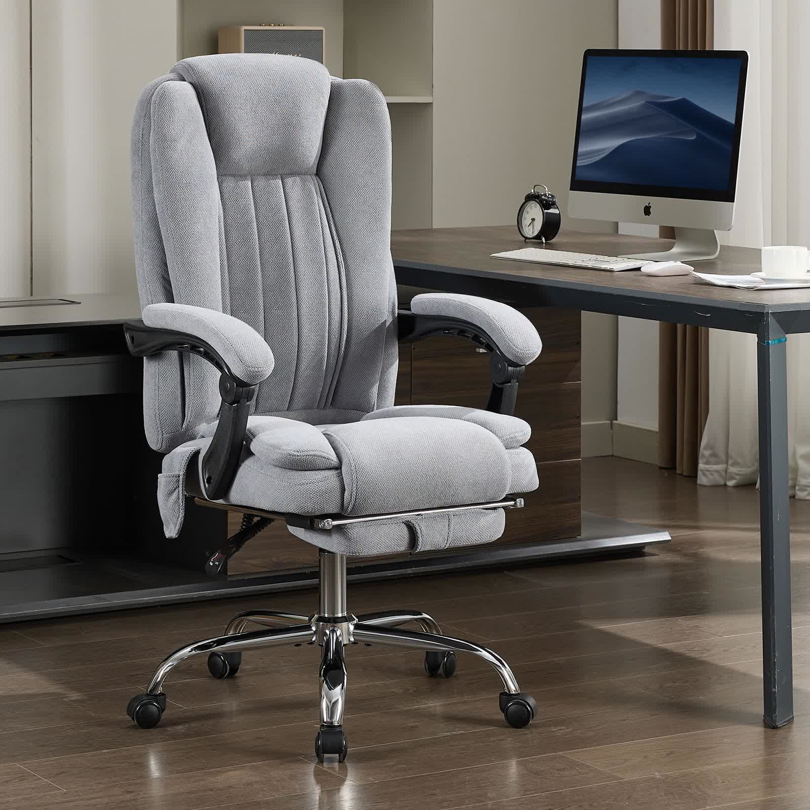 Leather Reclining Massage Office Chair  - Grey+Textile - 25.80"W x 26.20"L x 47.20"H - image 7