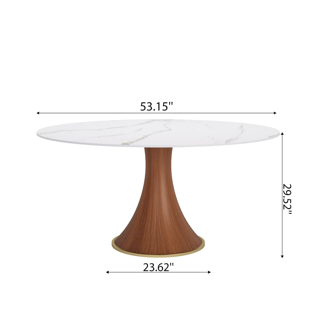 7-piece Mid-century Modern Round Dining Table With Beige Leather Dining Chairs - image 13