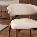 7-piece Mid-century Modern Round Dining Table With Beige Leather Dining Chairs - image 8