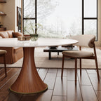7-piece Mid-century Modern Round Dining Table With Beige Leather Dining Chairs - image 3