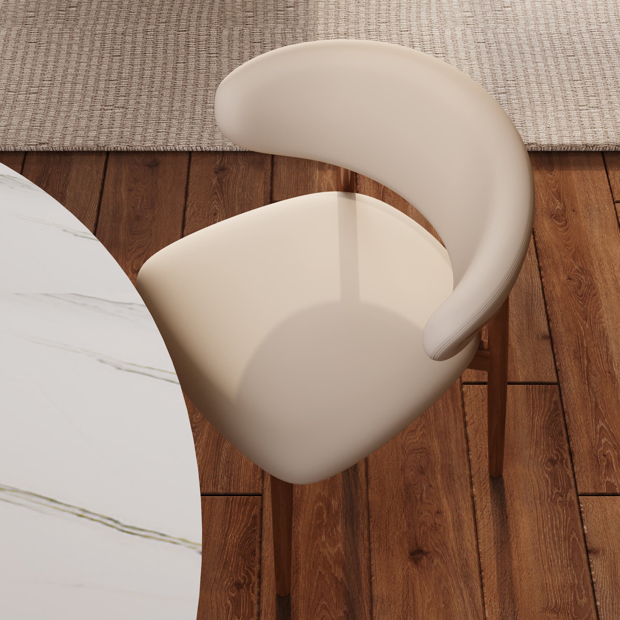 7-piece Mid-century Modern Round Dining Table With Beige Leather Dining Chairs - image 7