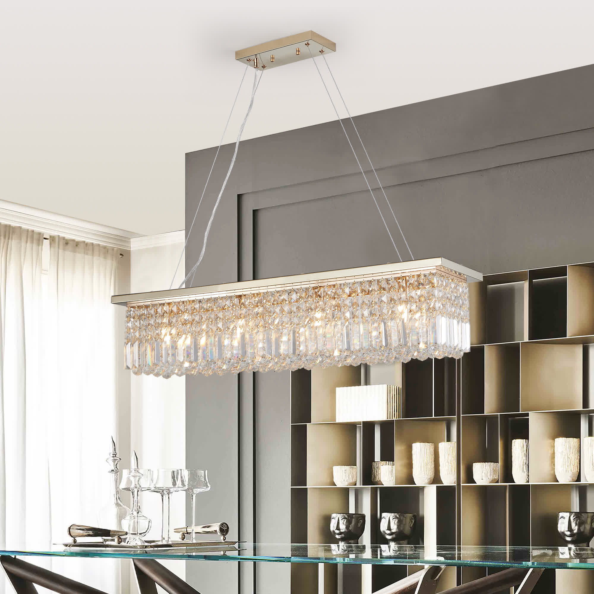 Modern Rectangle Raindrop Crystal Chandelier(No Bulb)