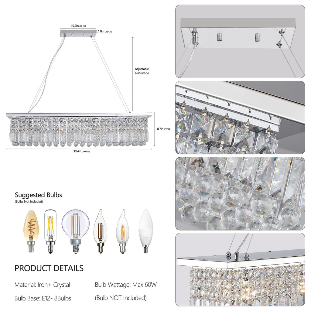 Modern Rectangle Raindrop Crystal Chandelier(No Bulb)