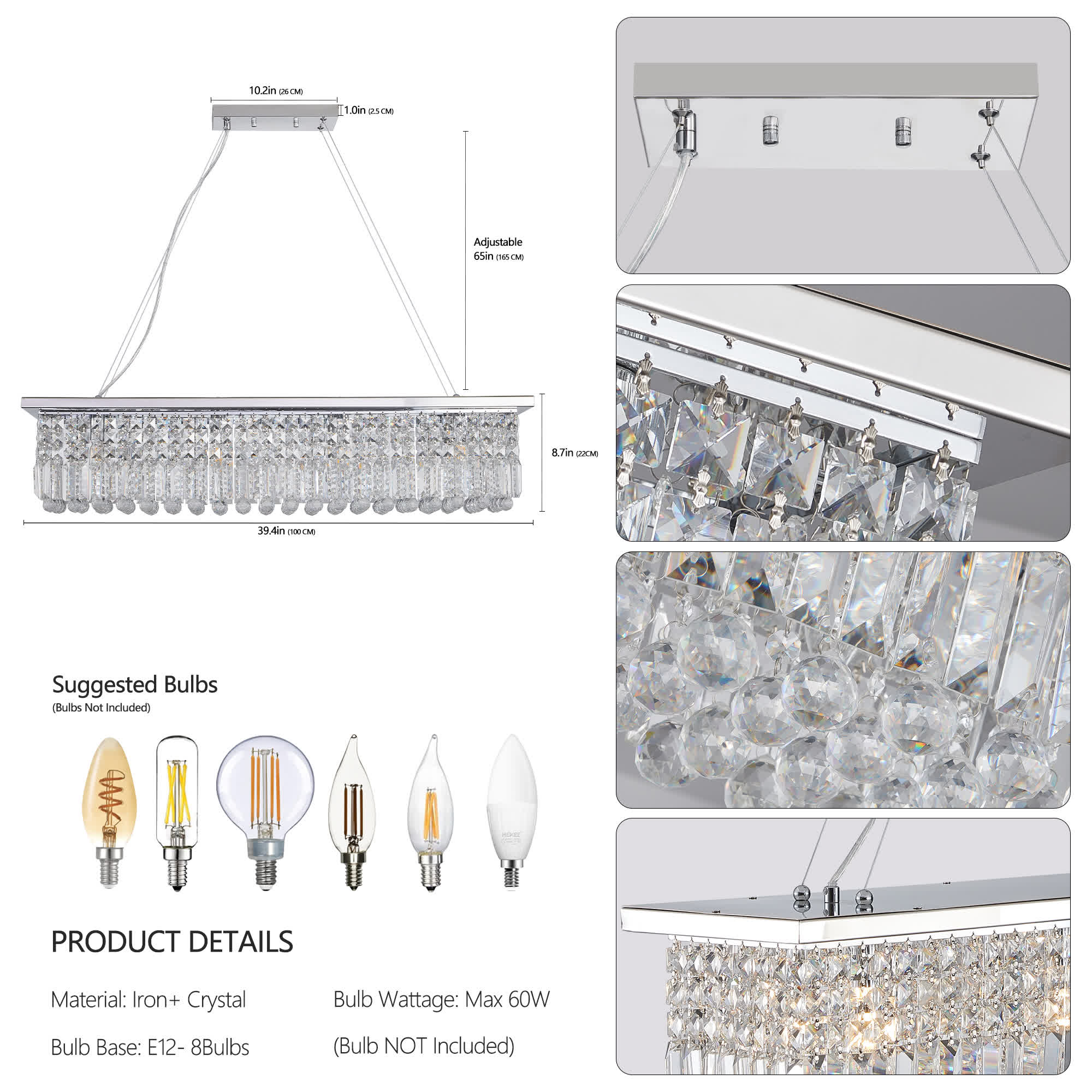 Modern Rectangle Raindrop Crystal Chandelier(No Bulb)