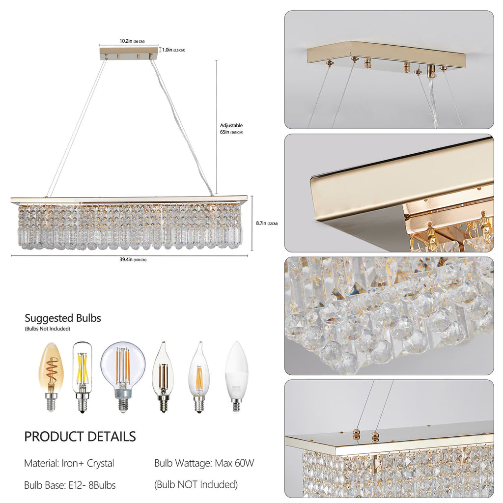Modern Rectangle Raindrop Crystal Chandelier(No Bulb)