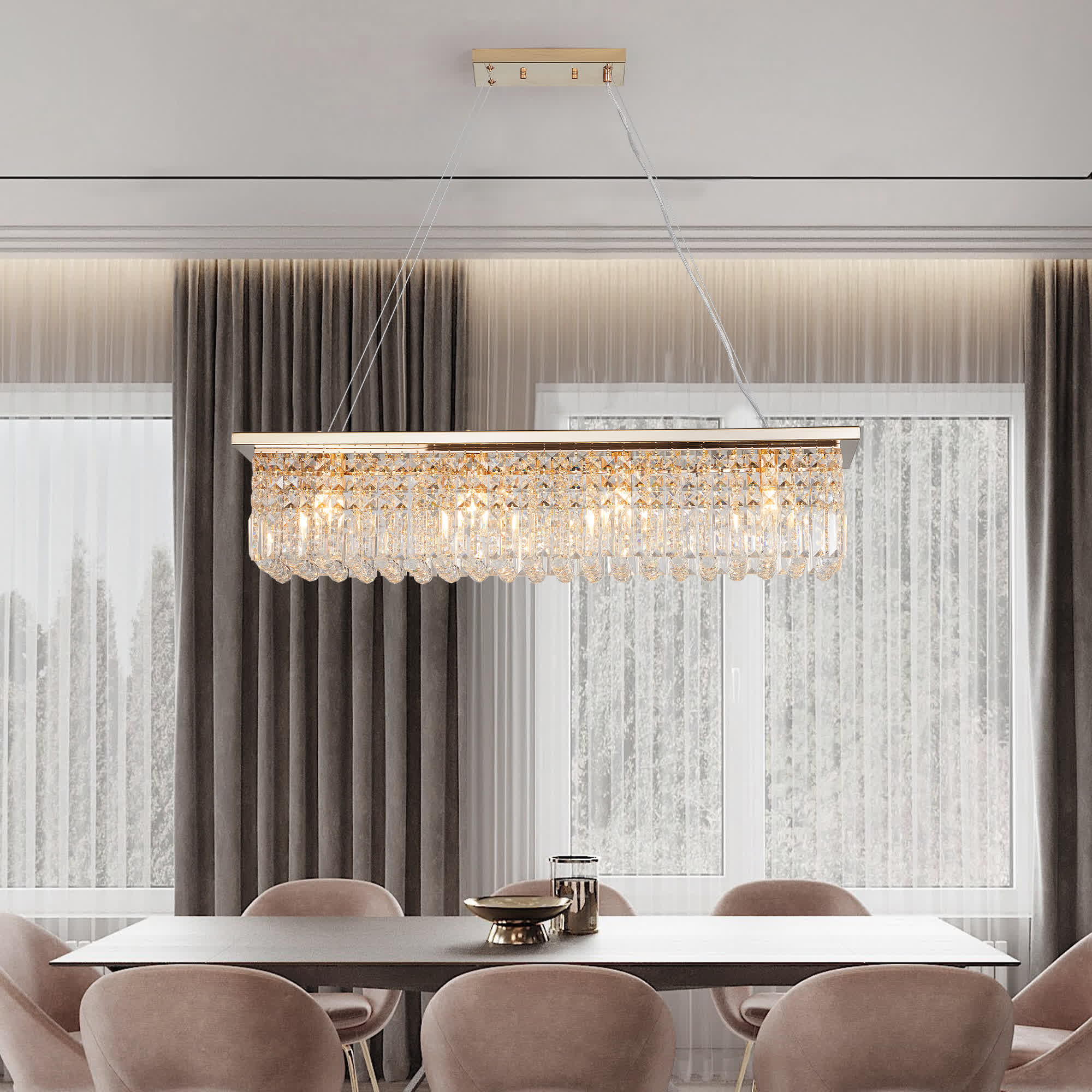 Modern Rectangle Raindrop Crystal Chandelier(No Bulb)