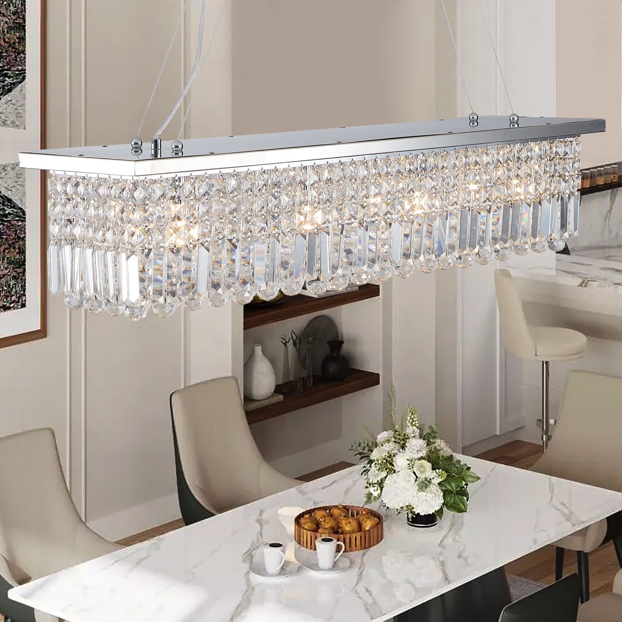 Modern Rectangle Raindrop Crystal Chandelier(No Bulb)