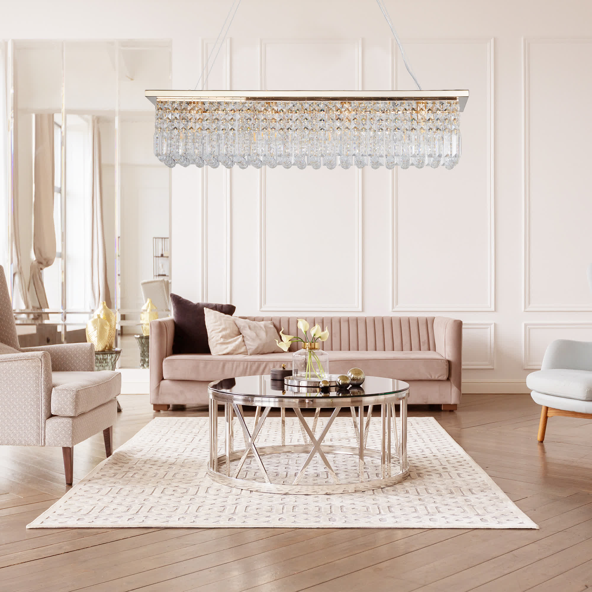 Modern Rectangle Raindrop Crystal Chandelier(No Bulb)