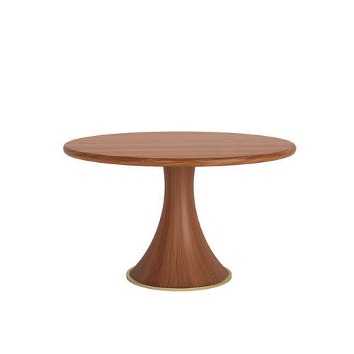 5-piece Mid-century Rubber Wood Round Dining Table With Rattan Gourd Legs Dining Chairs