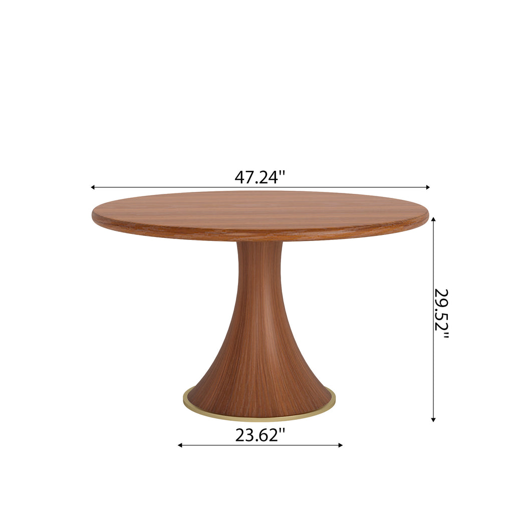 5-piece Mid-century Rubber Wood Round Dining Table With Rattan Gourd Legs Dining Chairs - image 9
