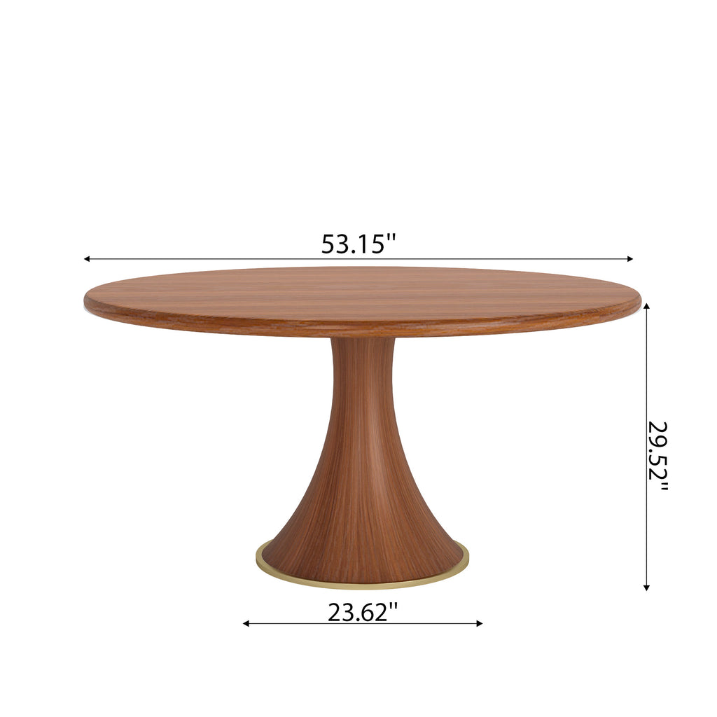 7-piece Mid-century Rubber Wood Round Dining Table With Rattan Gourd Legs Dining Chairs