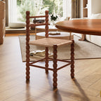 7-piece Mid-century Rubber Wood Round Dining Table With Rattan Gourd Legs Dining Chairs - image 5