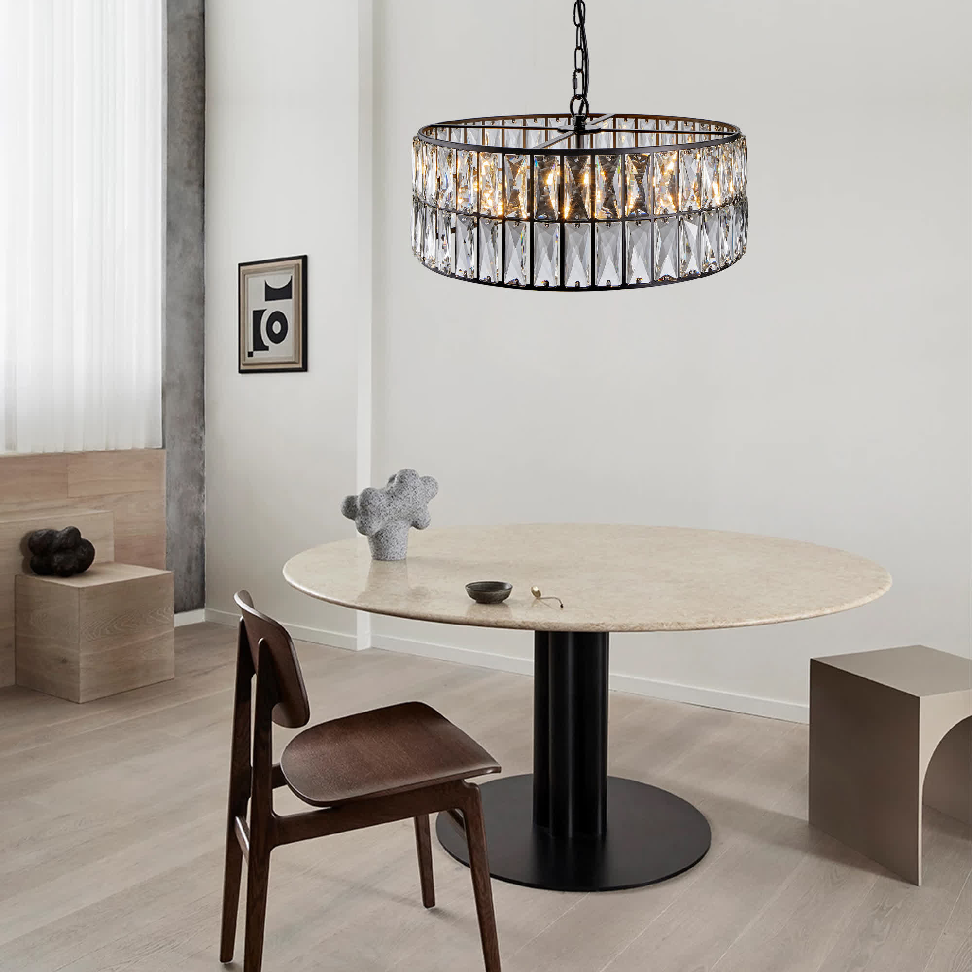 Modern Crystal Drum Chandelier(No Bulb)