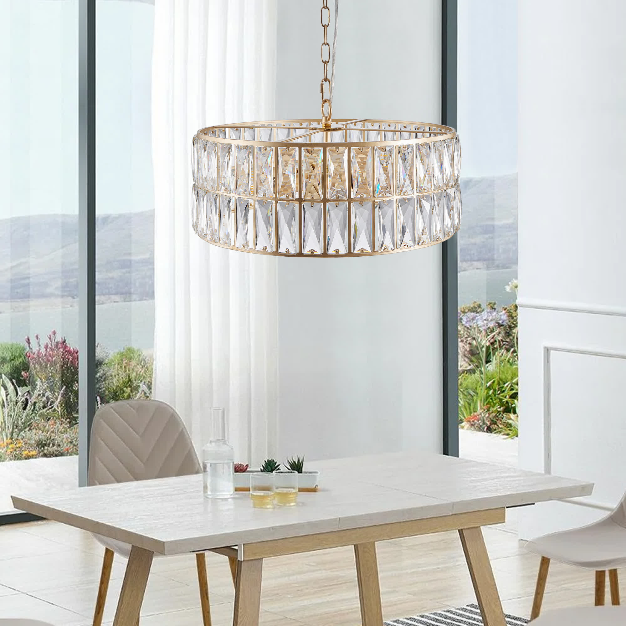 Modern Crystal Drum Chandelier(No Bulb)