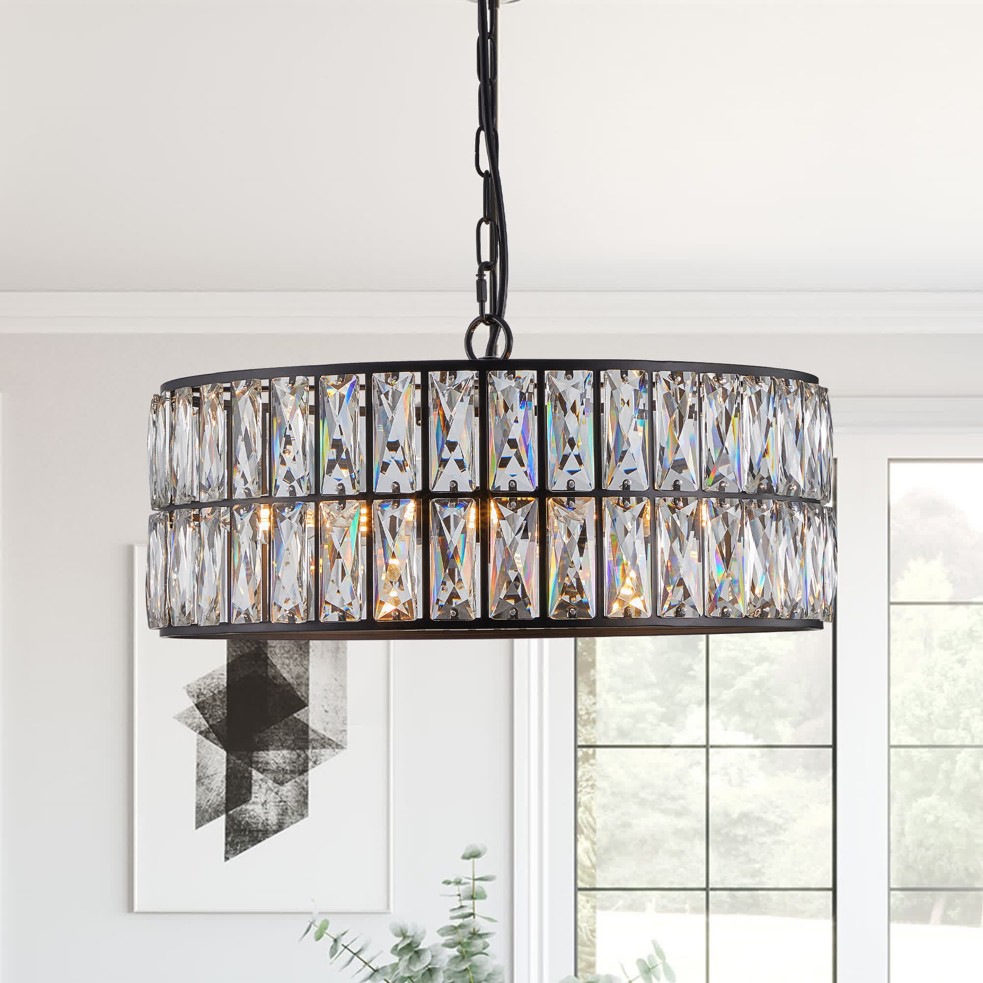 Modern Crystal Drum Chandelier(No Bulb)