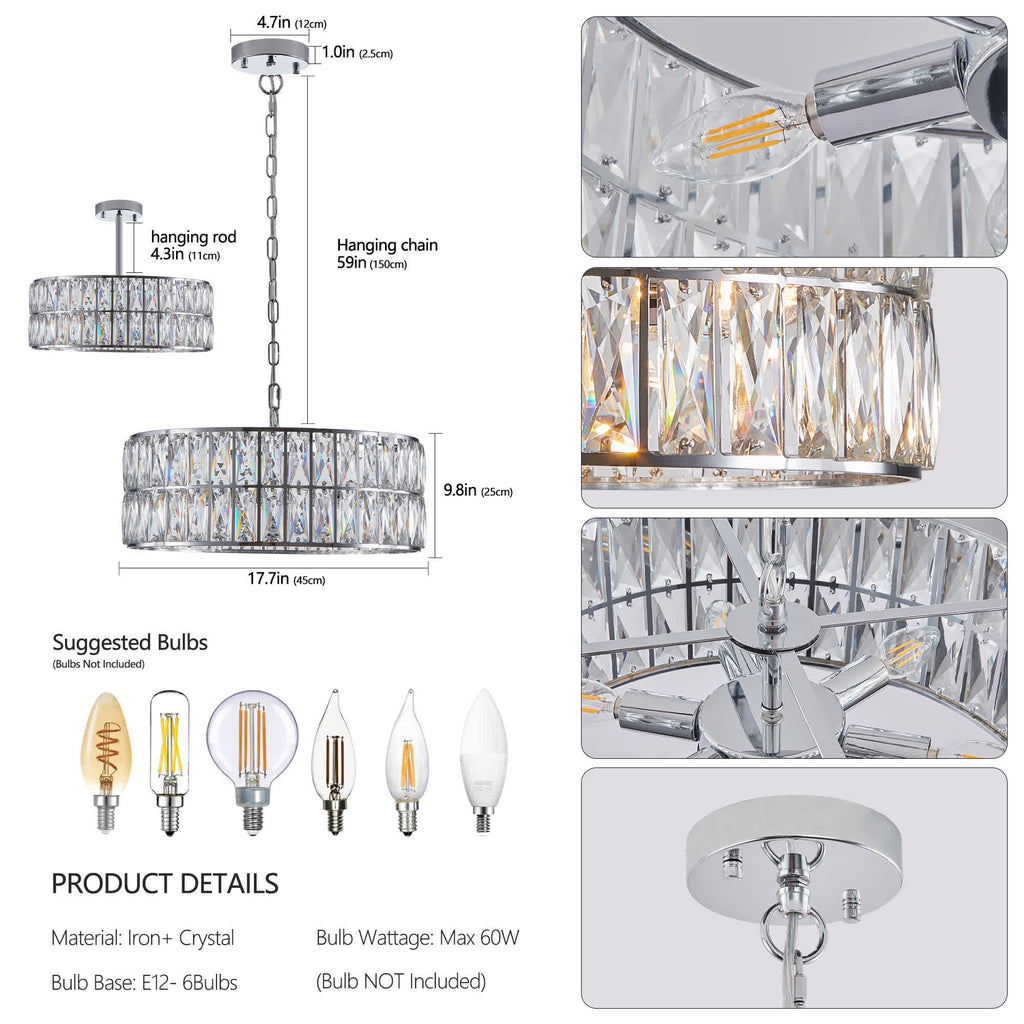 Modern Crystal Drum Chandelier(No Bulb)