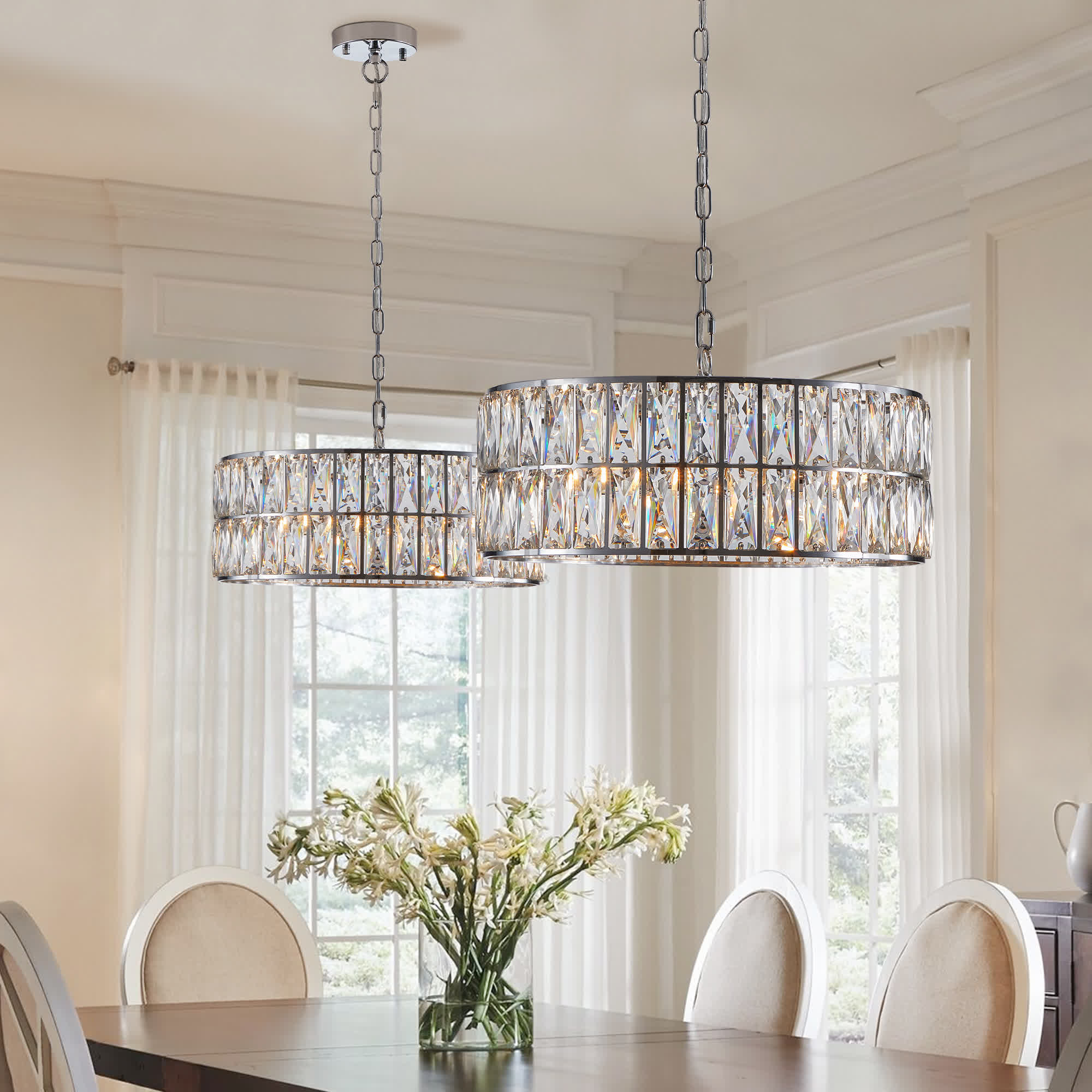 Modern Crystal Drum Chandelier(No Bulb)