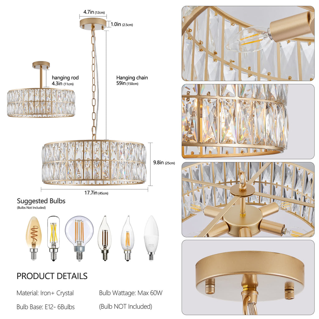 Modern Crystal Drum Chandelier(No Bulb)