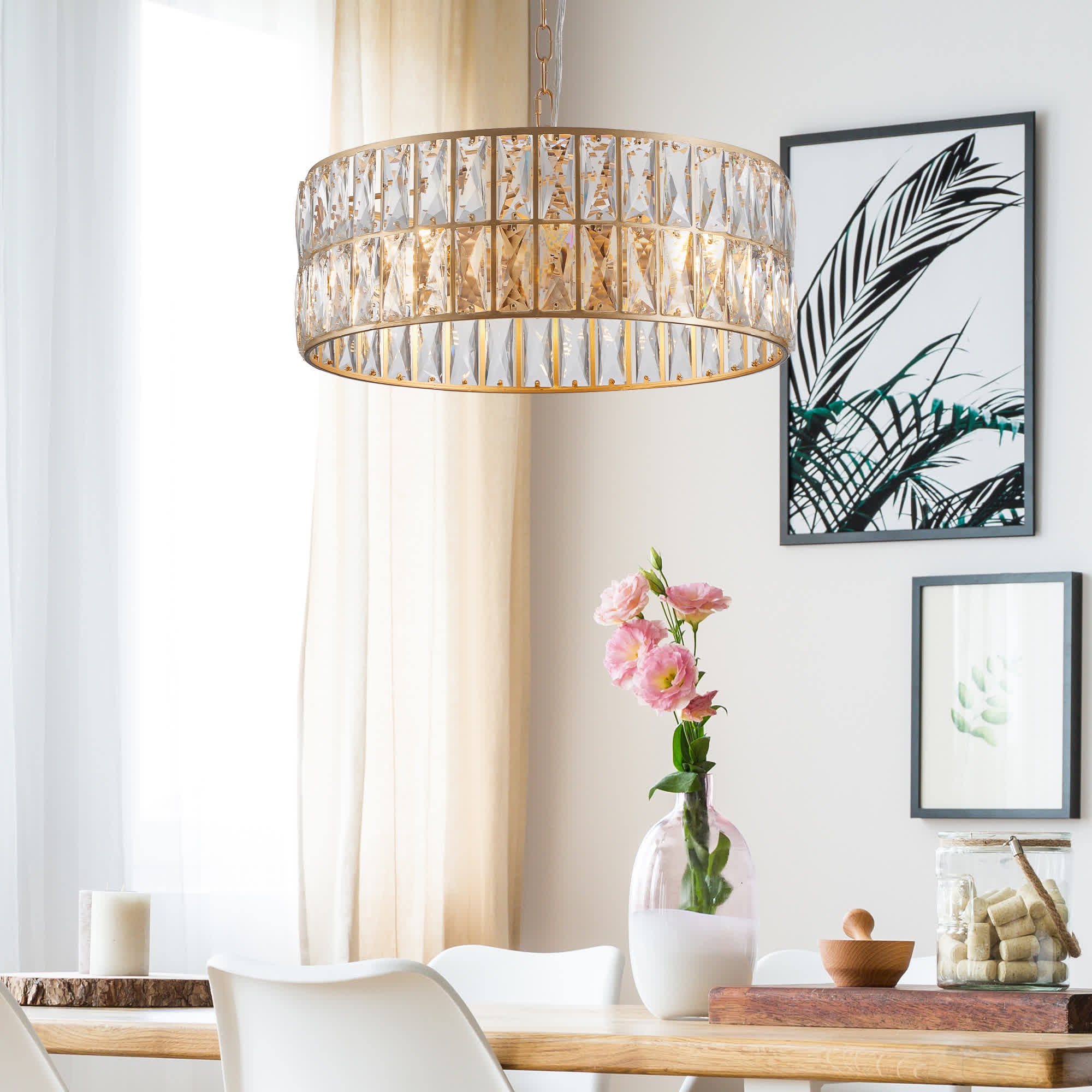 Modern Crystal Drum Chandelier(No Bulb)