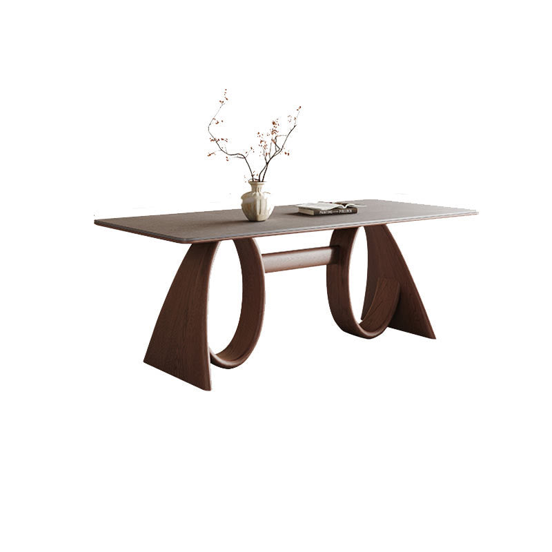 Mid-century Trapezoidal Solid Wood Base Dining Table