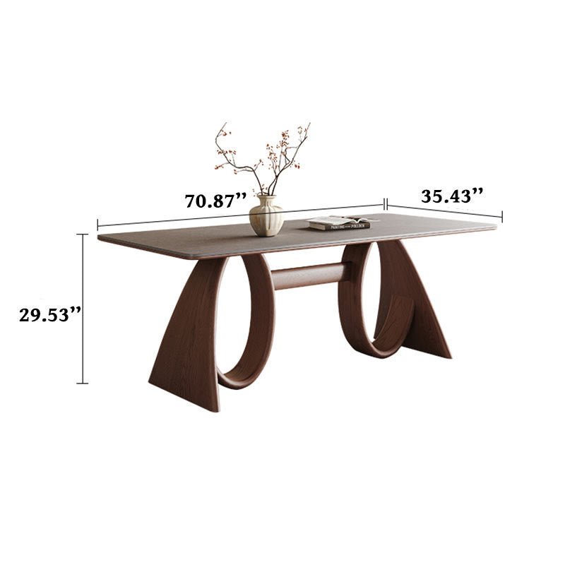 Mid-century Trapezoidal Solid Wood Base Dining Table