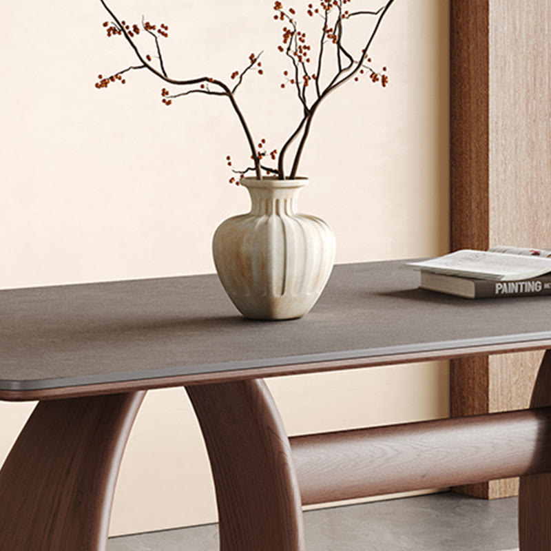 Mid-century Trapezoidal Solid Wood Base Dining Table