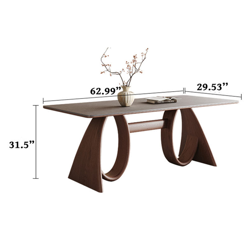 Mid-century Trapezoidal Solid Wood Base Dining Table