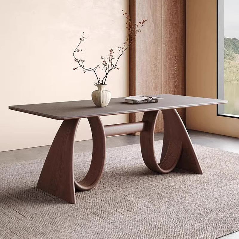 Mid-century Trapezoidal Solid Wood Base Dining Table - image 4